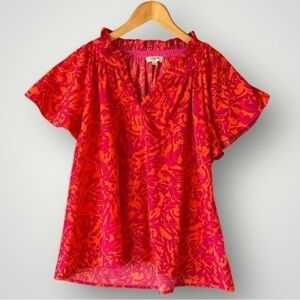 Umgee Red and Orange Patterned Blouse